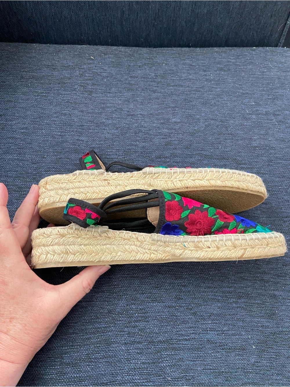 Sesto Meucci Black Espadrille Slip-On with Multicolor Floral Embroidery 9 - Picture 3 of 7